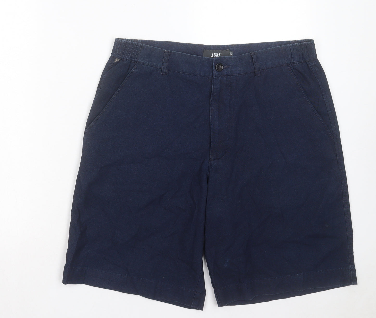 New Man Mens Blue Linen Chino Shorts Size 36 in L10 in Regular Button