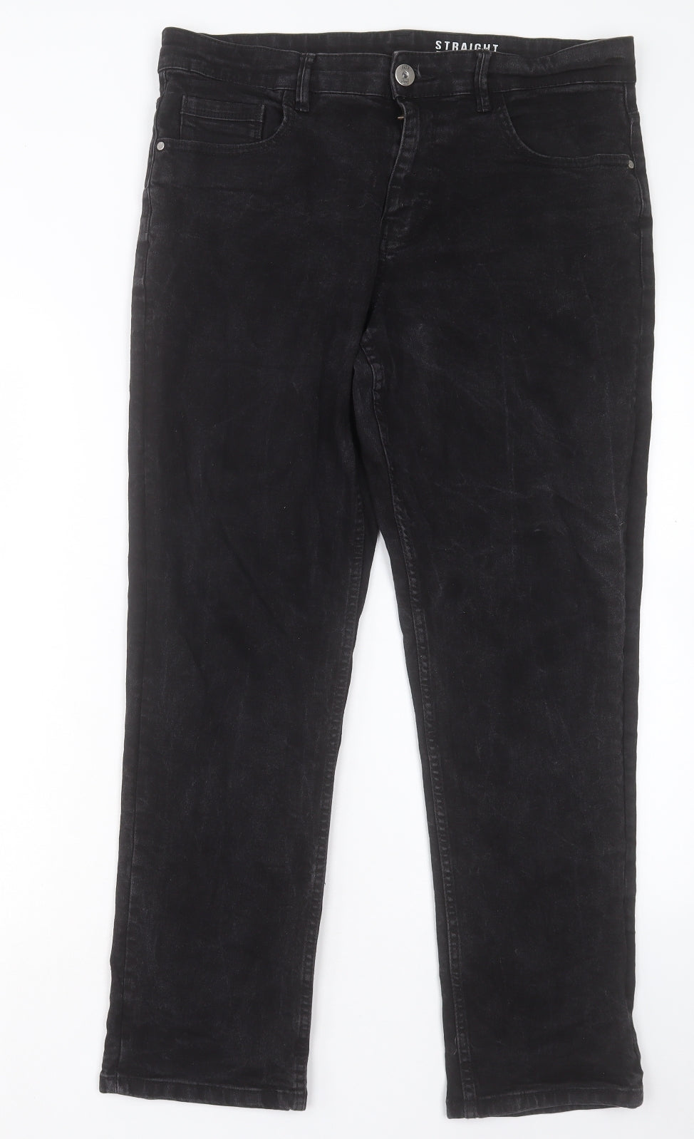 George Mens Black Cotton Tapered Jeans Size 34 in L30 in Regular Button
