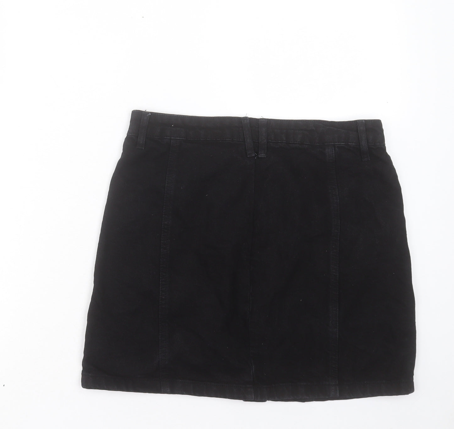 Stradivarius Womens Black Cotton Mini Skirt Size 12 Button