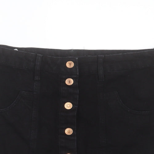 Stradivarius Womens Black Cotton Mini Skirt Size 12 Button