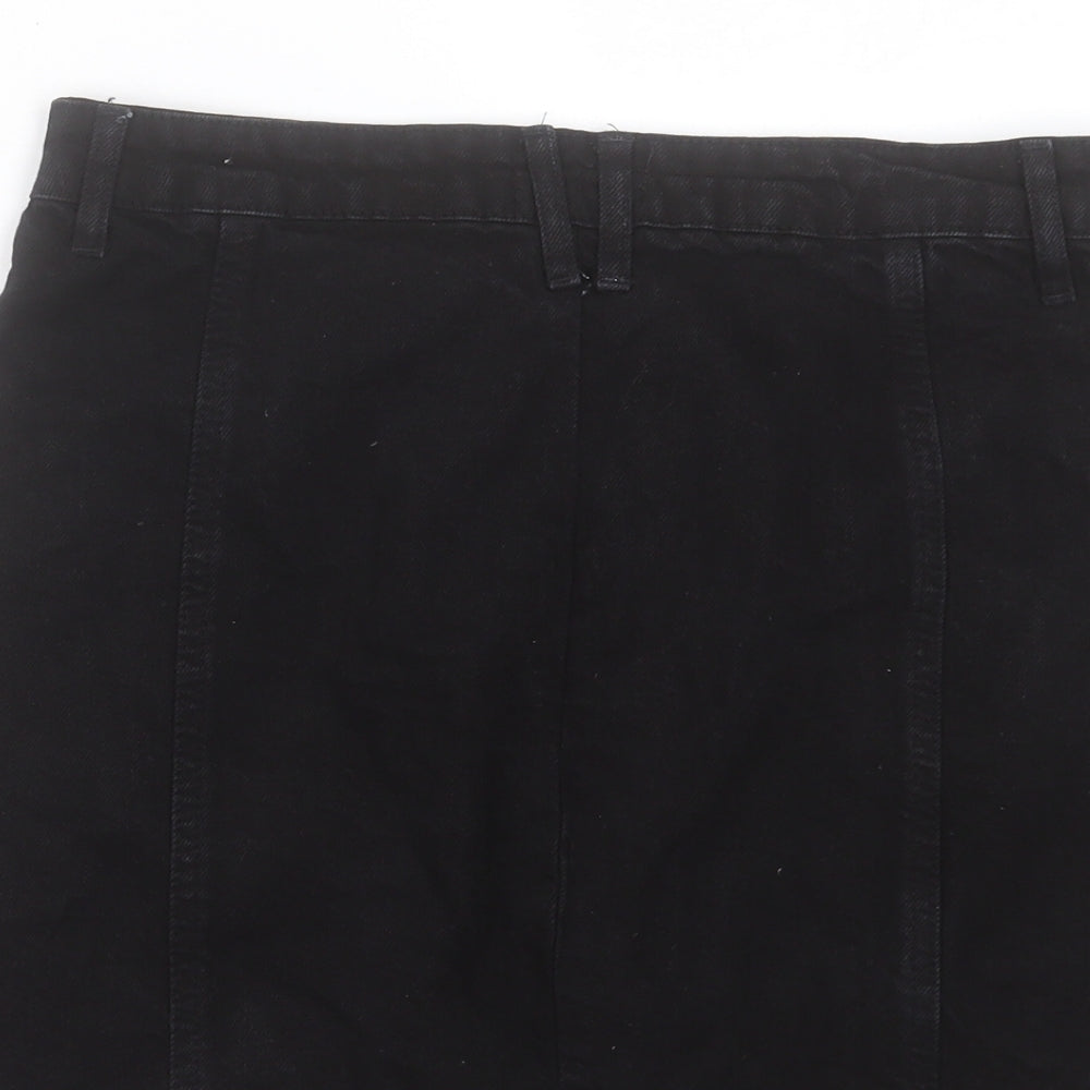 Stradivarius Womens Black Cotton Mini Skirt Size 12 Button