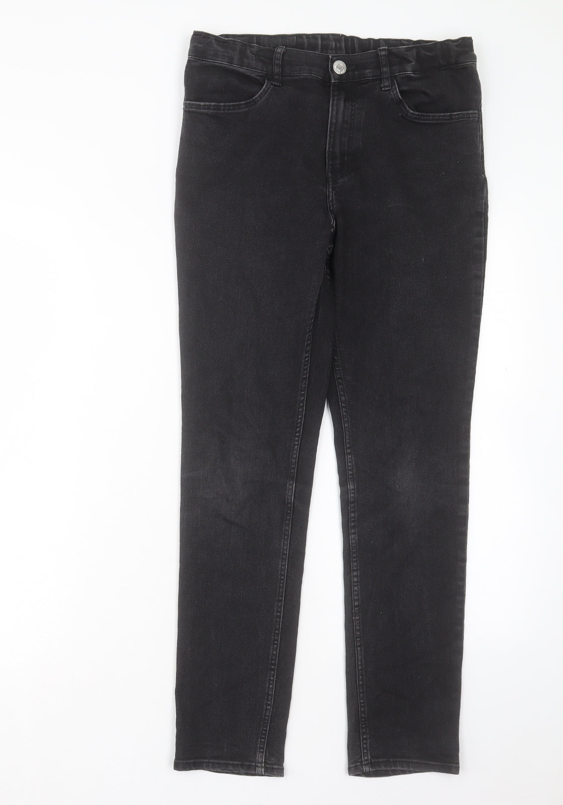 H&M Boys Black Cotton Straight Jeans Size 13-14 Years Regular Button