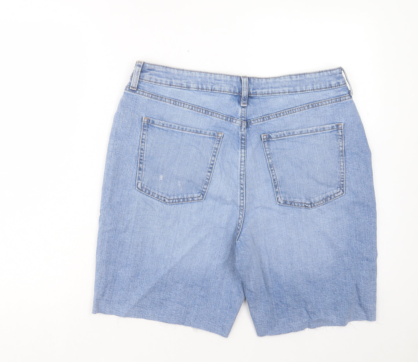Marks and Spencer Womens Blue Cotton Bermuda Shorts Size 14 L9 in Regular Button