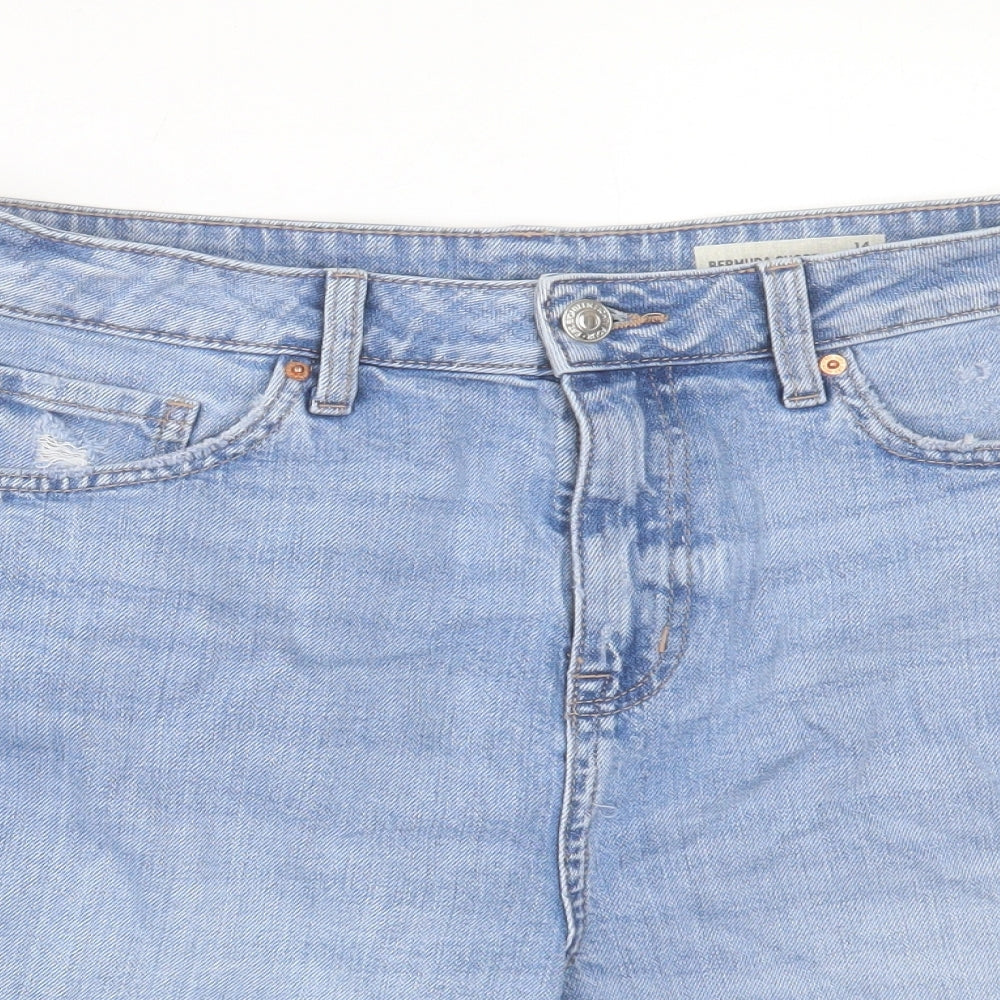 Marks and Spencer Womens Blue Cotton Bermuda Shorts Size 14 L9 in Regular Button