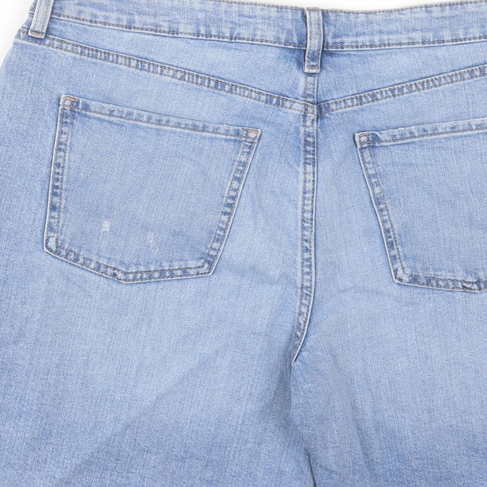 Marks and Spencer Womens Blue Cotton Bermuda Shorts Size 14 L9 in Regular Button