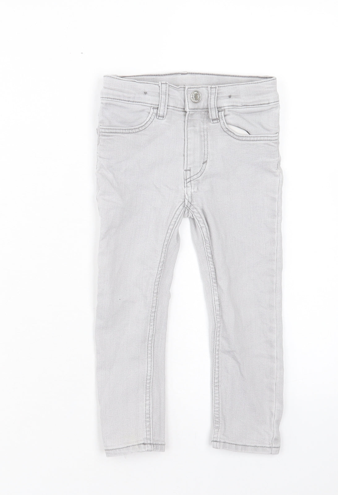 H&M Boys Grey Cotton Straight Jeans Size 2-3 Years Regular Button
