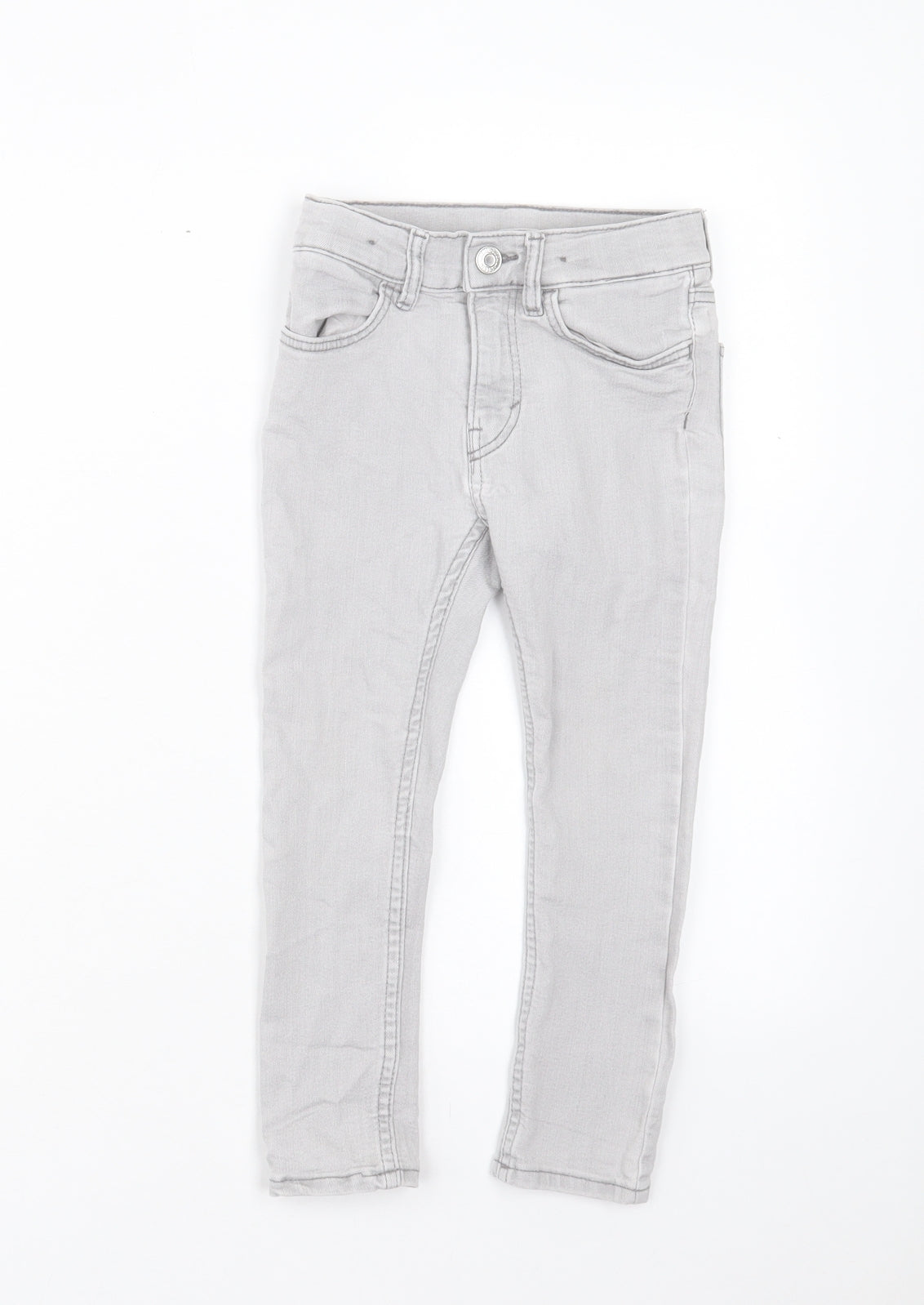 H&M Girls Grey Cotton Straight Jeans Size 3-4 Years Regular Button