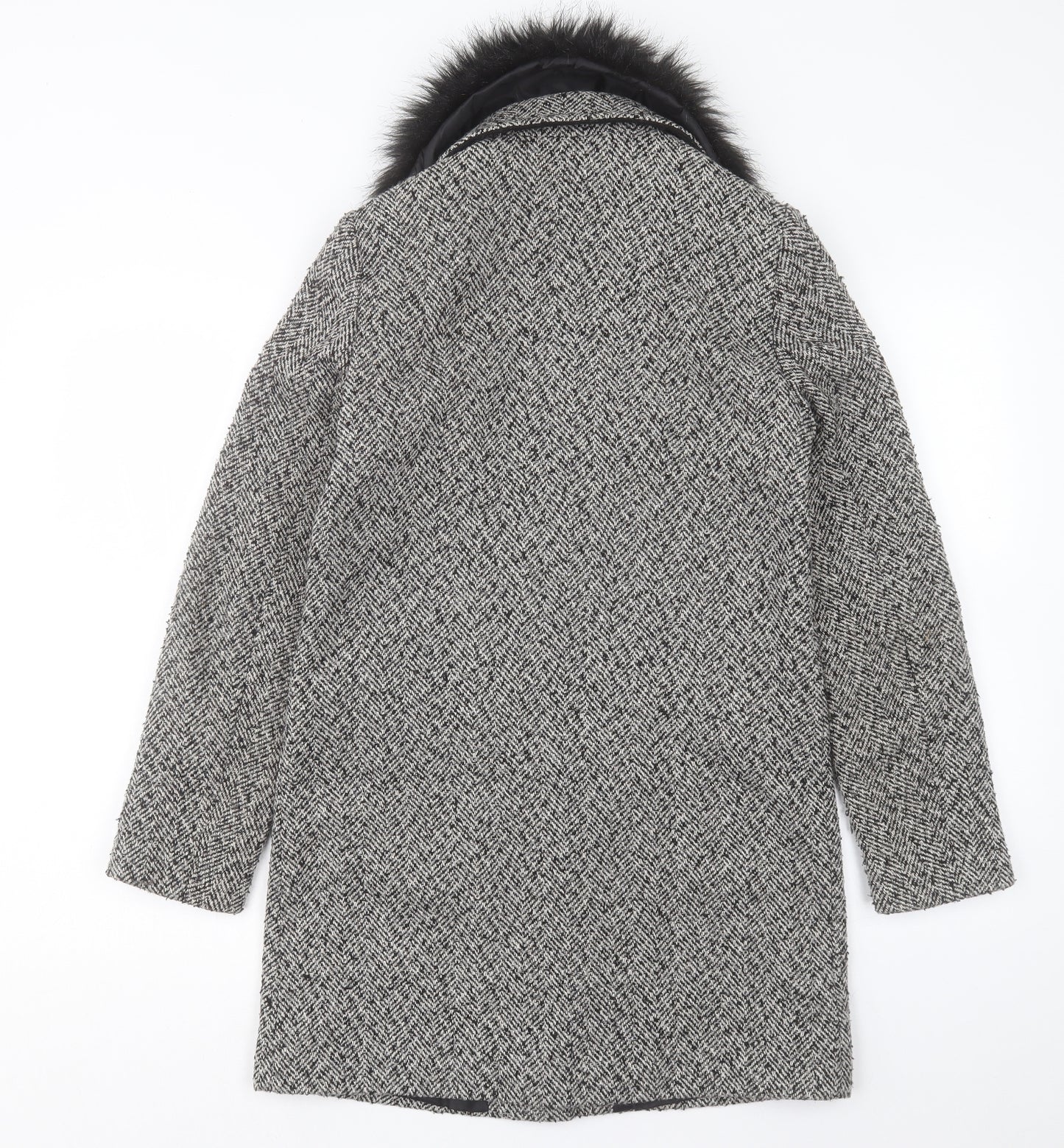 Atmosphere Womens Grey Geometric Pea Coat Coat Size 8 Button