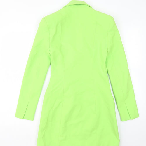 Zara Womens Green Polyester Jacket Dress Size S V-Neck Hook & Eye