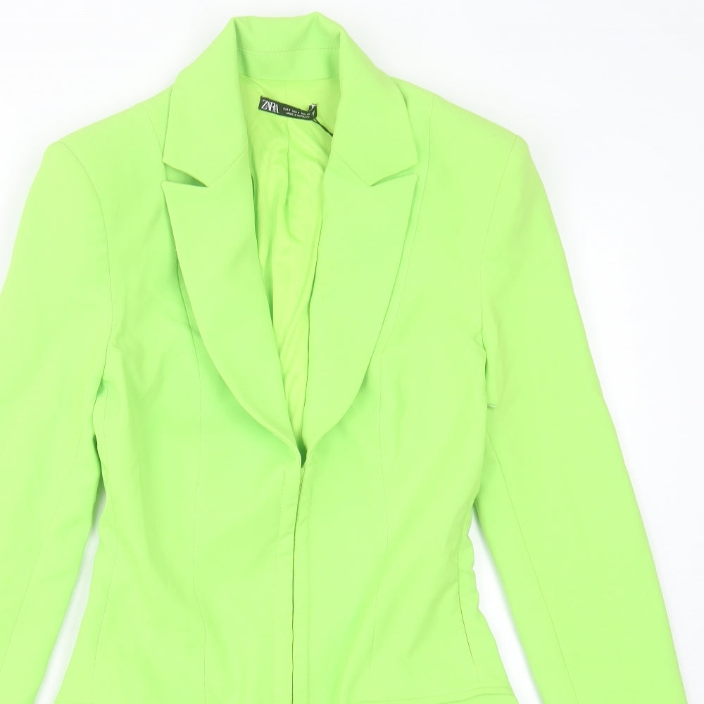 Zara Womens Green Polyester Jacket Dress Size S V-Neck Hook & Eye