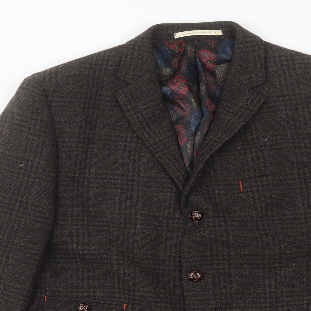 Racing Green Mens Brown Plaid Wool Jacket Suit Jacket Size 40