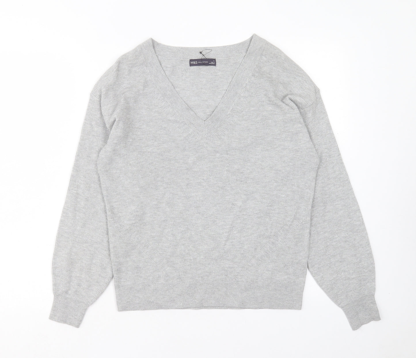 Marks and Spencer Womens Grey V-Neck Viscose Pullover Jumper Size S