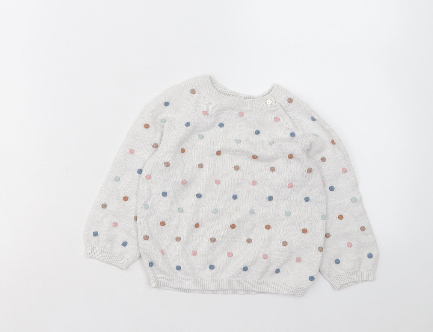 H&M Girls Multicoloured Polka Dot Cotton Pullover Jumper Size 12-18 Months Button
