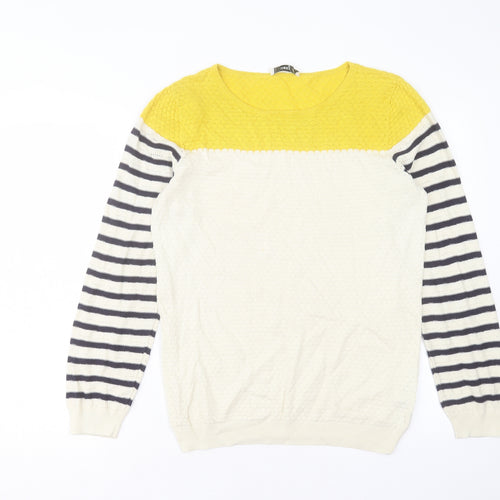 Oasis Womens Multicoloured Boat Neck Striped Cotton Pullover Jumper Size L