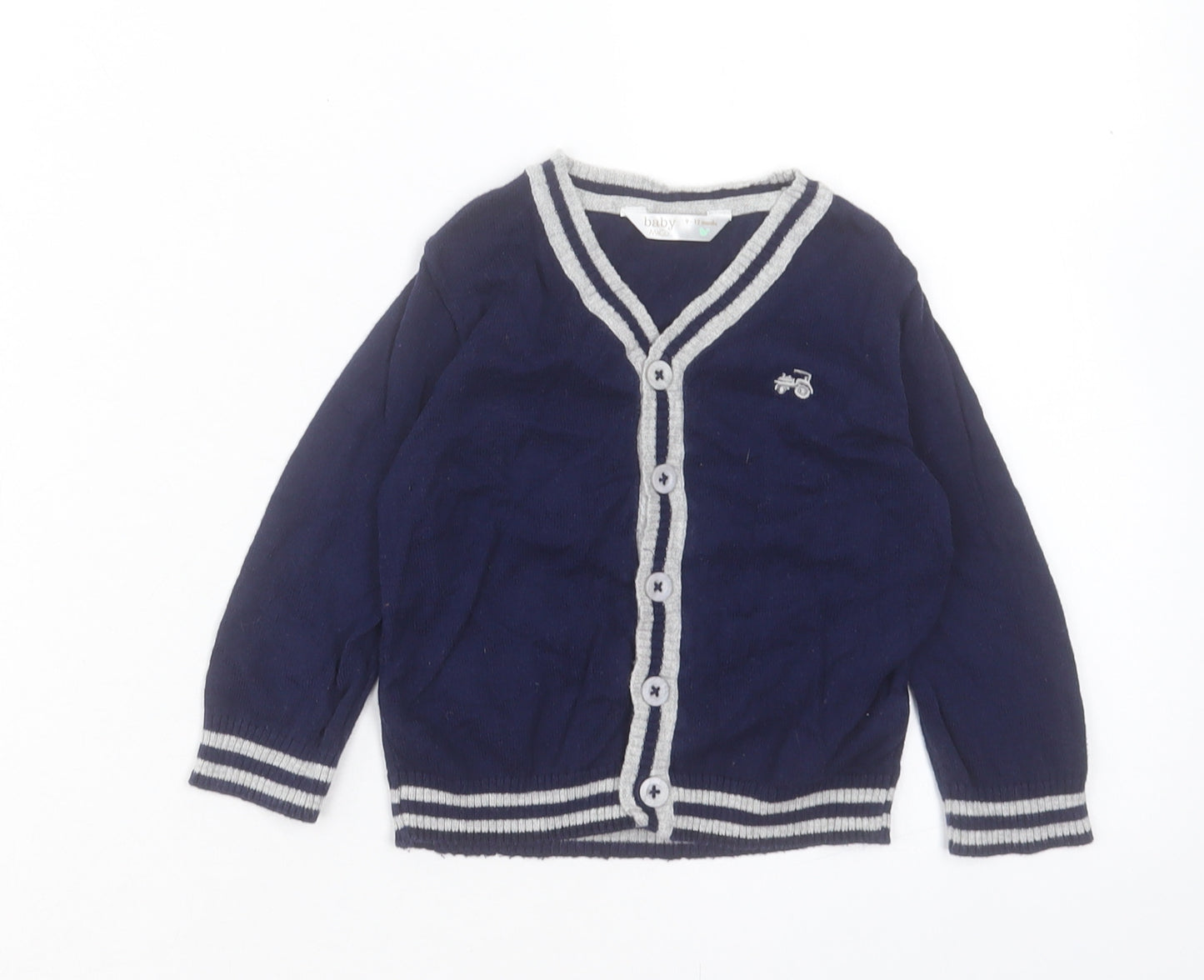 M&Co Boys Blue Cotton Cardigan Jumper Size 9-12 Months Button