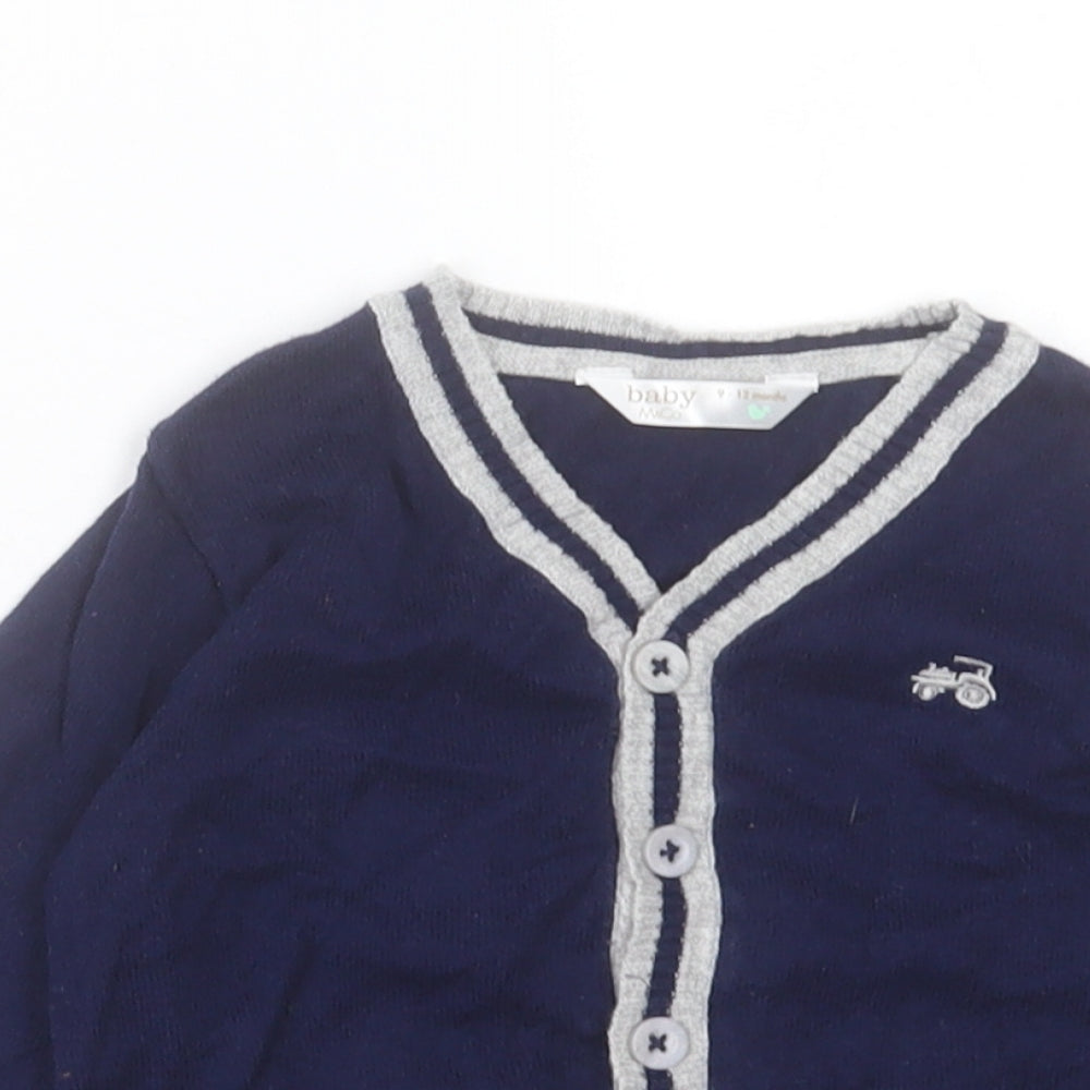 M&Co Boys Blue Cotton Cardigan Jumper Size 9-12 Months Button