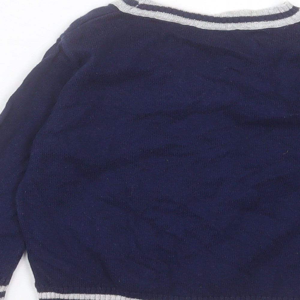 M&Co Boys Blue Cotton Cardigan Jumper Size 9-12 Months Button