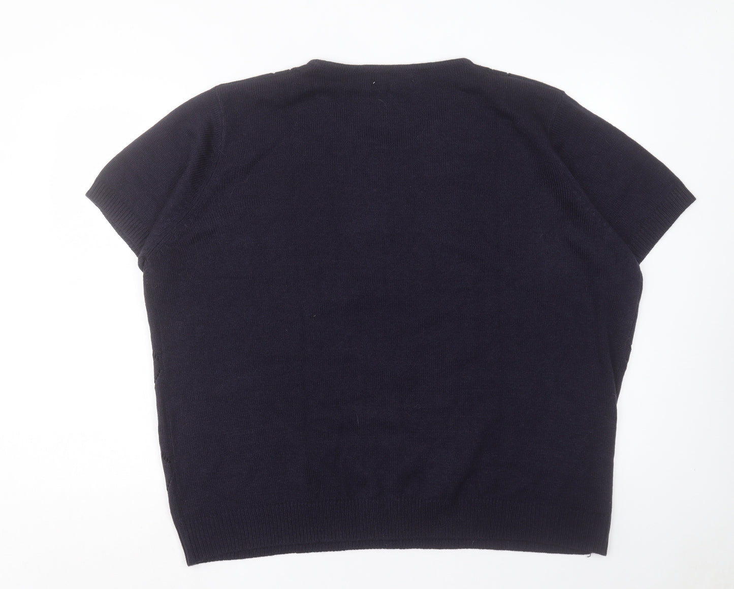 Julipa Womens Blue Round Neck Acrylic Pullover Jumper Size 28 - Floral Detail
