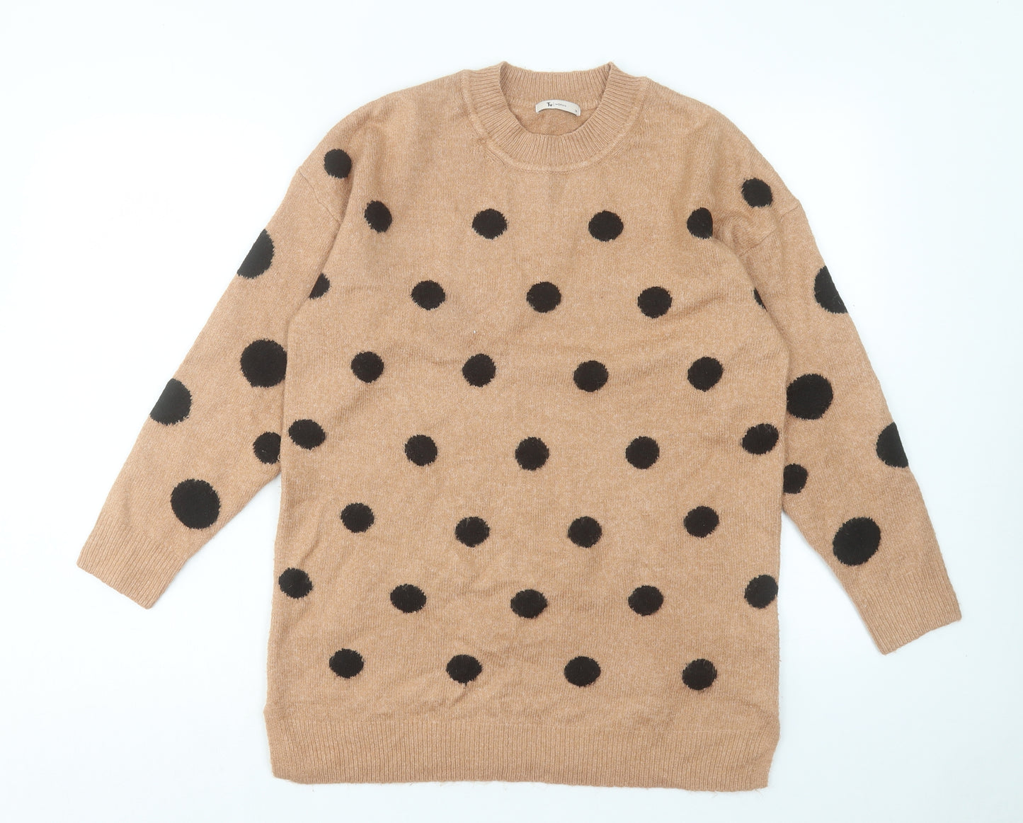TU Womens Brown Crew Neck Polka Dot Acrylic Pullover Jumper Size 14