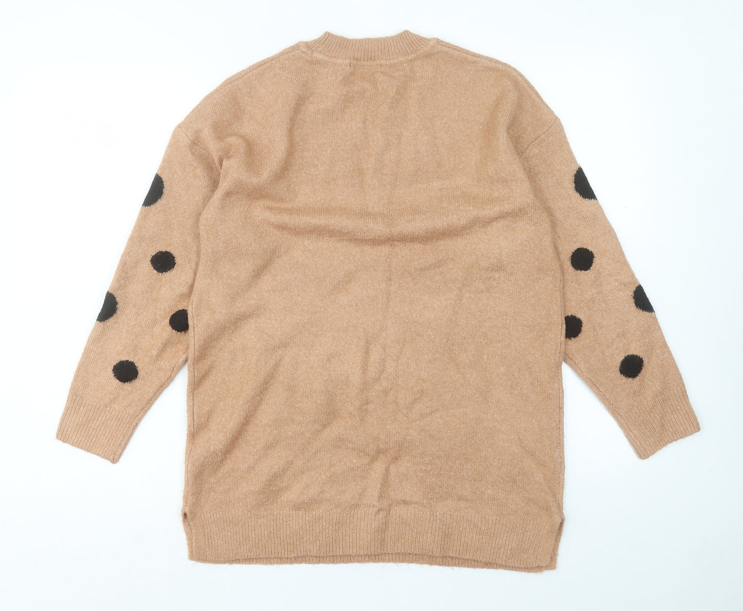 TU Womens Brown Crew Neck Polka Dot Acrylic Pullover Jumper Size 14