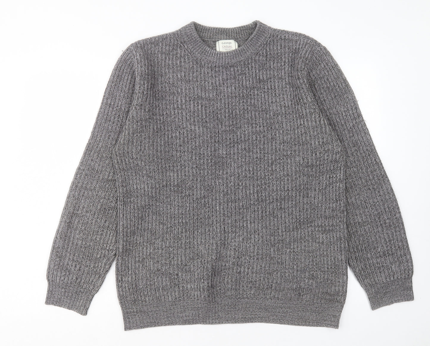 George Mens Grey Crew Neck Acrylic Pullover Jumper Size M