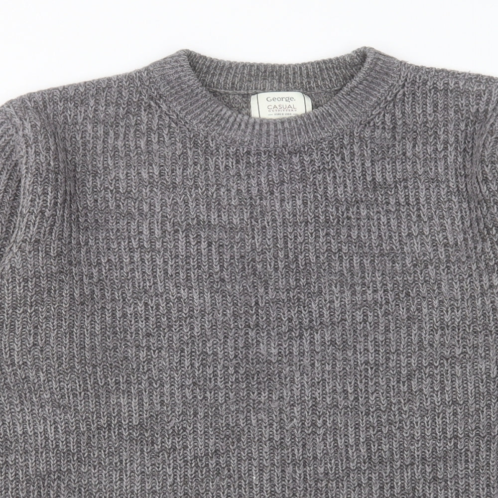 George Mens Grey Crew Neck Acrylic Pullover Jumper Size M