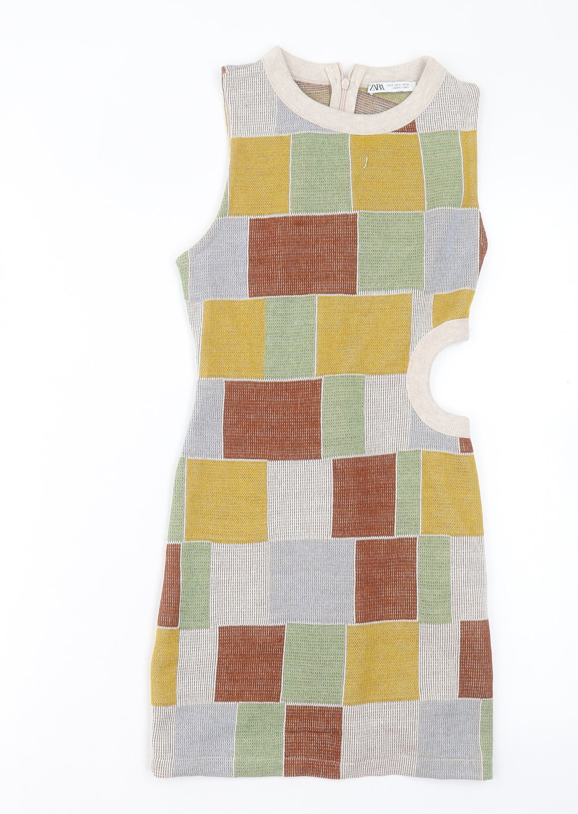 Zara Womens Multicoloured Geometric Polyester Shift Size S Boat Neck Zip