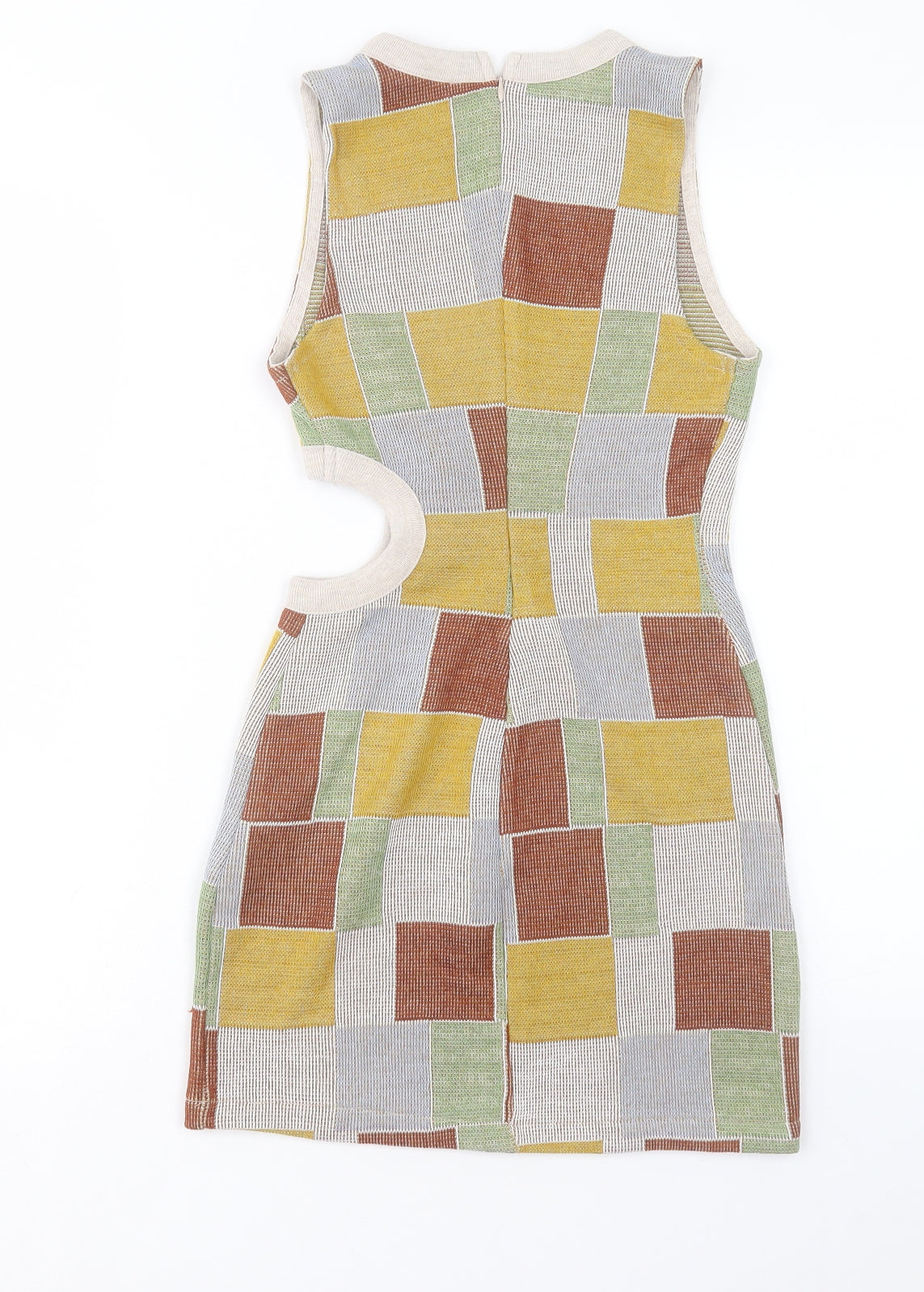 Zara Womens Multicoloured Geometric Polyester Shift Size S Boat Neck Zip