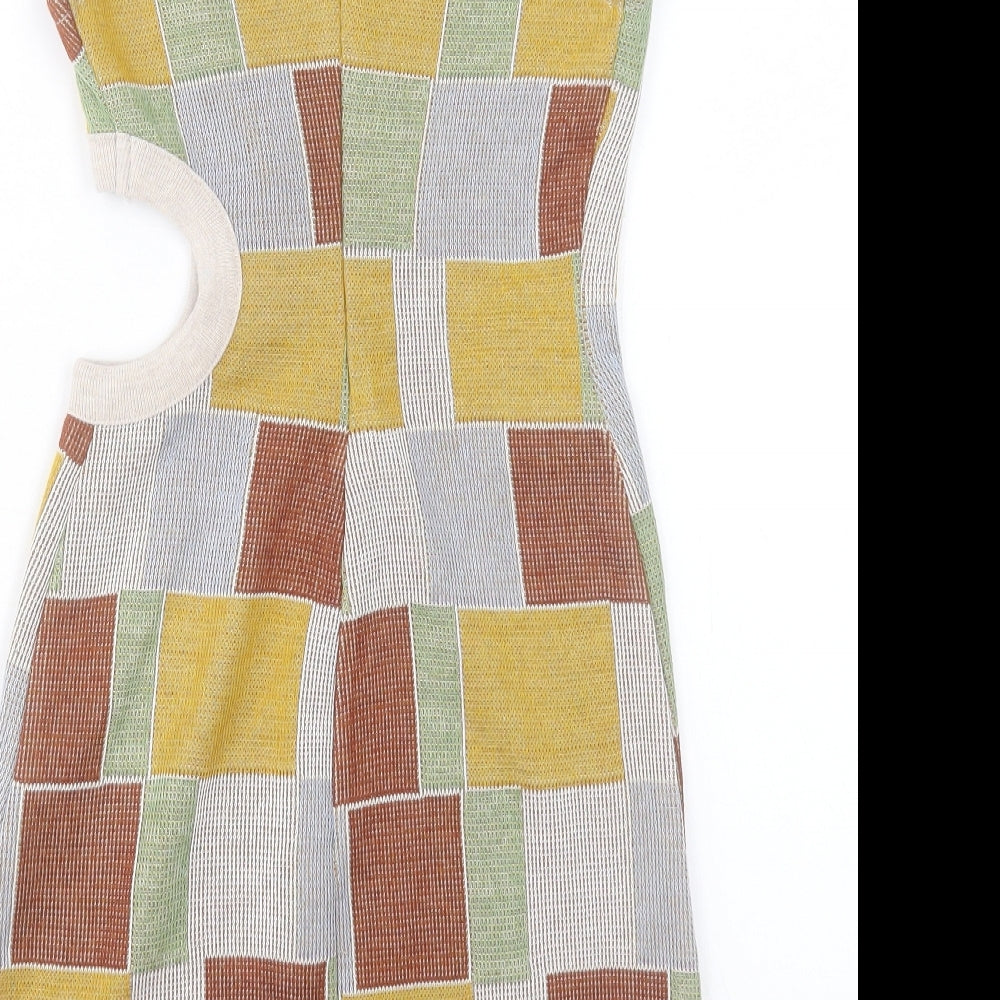 Zara Womens Multicoloured Geometric Polyester Shift Size S Boat Neck Zip
