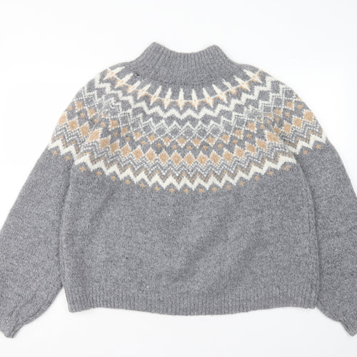 Primark Womens Grey Mock Neck Geometric Acrylic Pullover Jumper Size XL