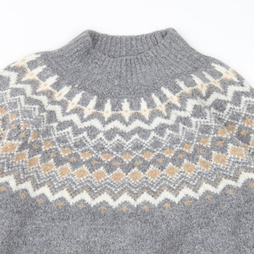 Primark Womens Grey Mock Neck Geometric Acrylic Pullover Jumper Size XL