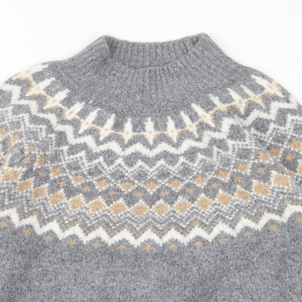 Primark Womens Grey Mock Neck Geometric Acrylic Pullover Jumper Size XL
