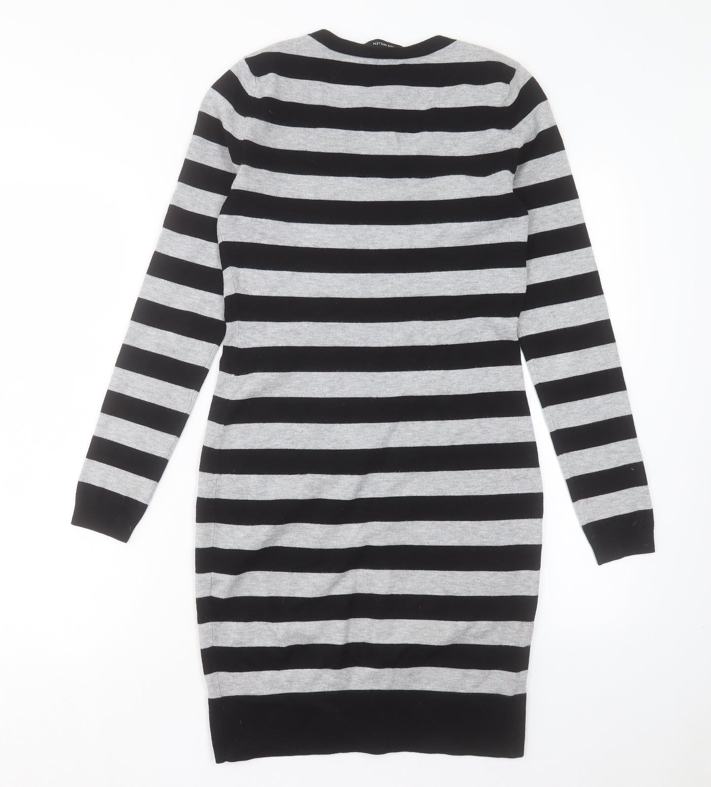 Karen Millen Womens Grey Striped Polyamide Jumper Dress Size S V-Neck Pullover