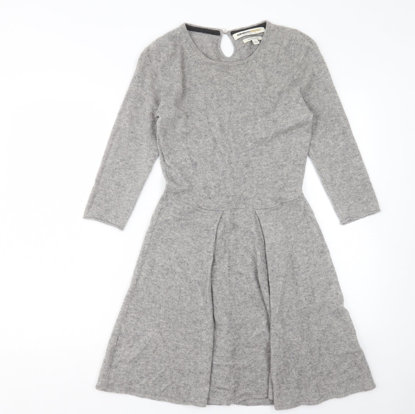 Clements Ribeiro Womens Grey Cashmere Fit & Flare Size S Round Neck Button