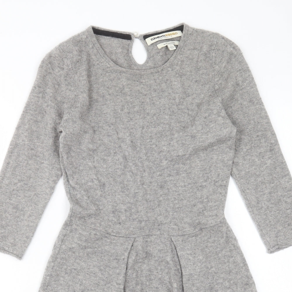 Clements Ribeiro Womens Grey Cashmere Fit & Flare Size S Round Neck Button