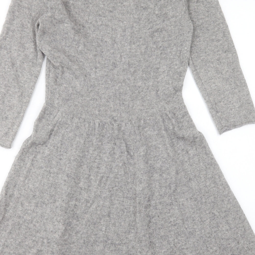 Clements Ribeiro Womens Grey Cashmere Fit & Flare Size S Round Neck Button