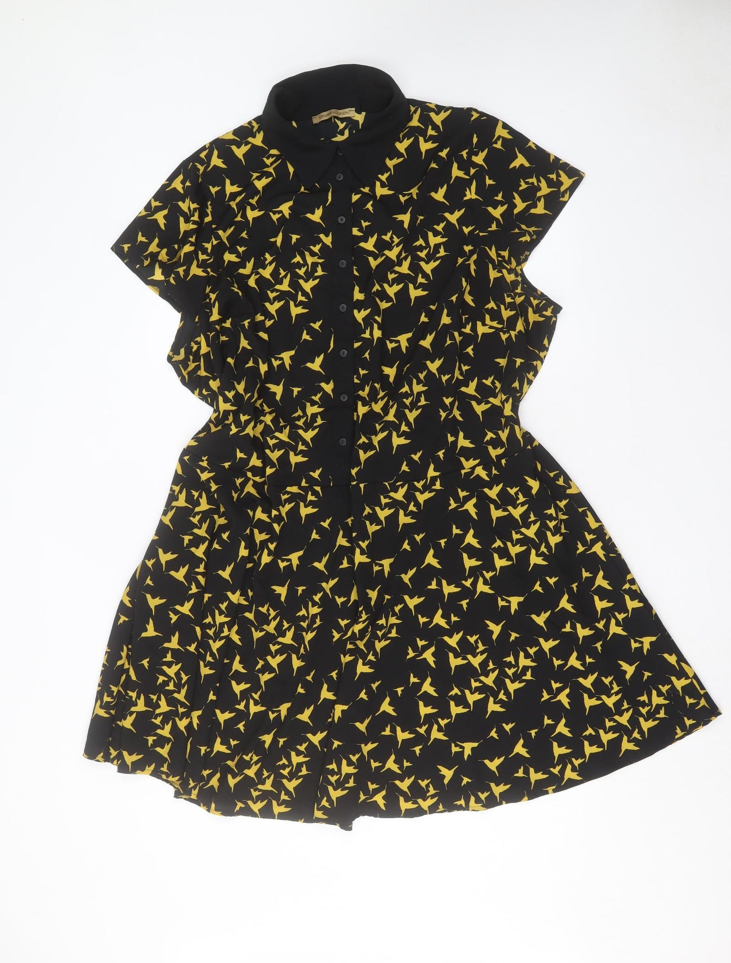 George Womens Yellow Geometric Polyester Skater Dress Size 24 Collared Button