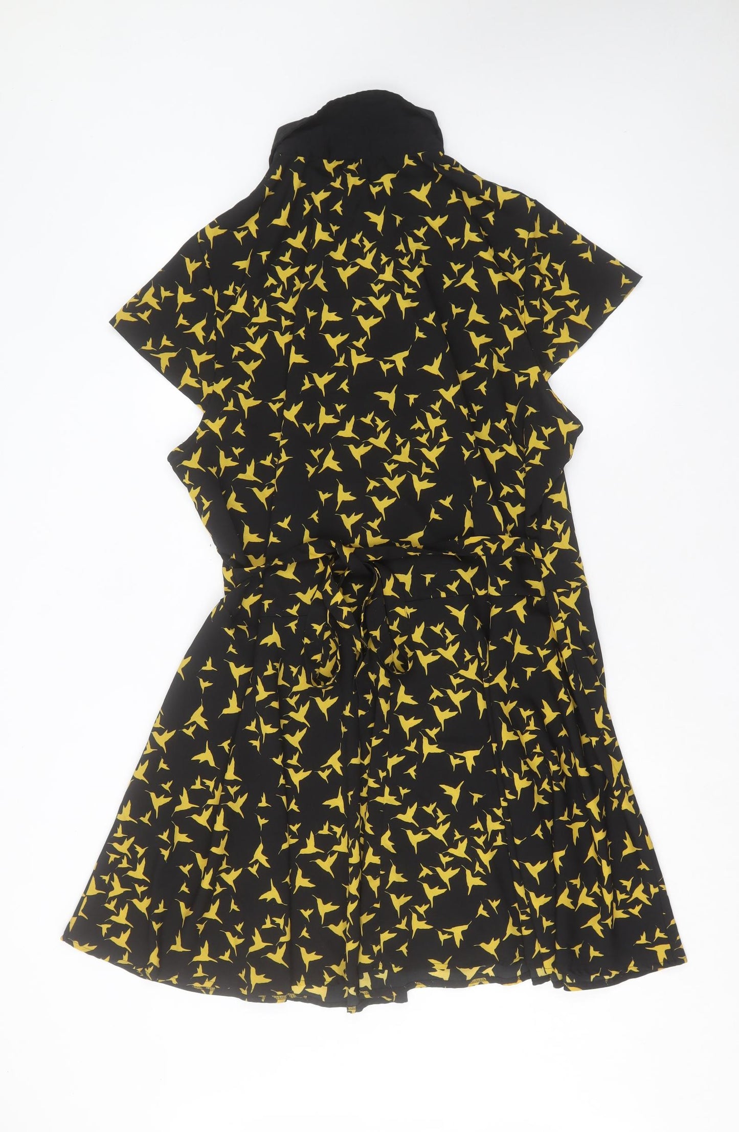 George Womens Yellow Geometric Polyester Skater Dress Size 24 Collared Button