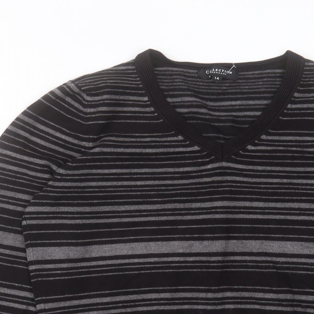Debenhams Womens Black V-Neck Striped Viscose Pullover Jumper Size 14