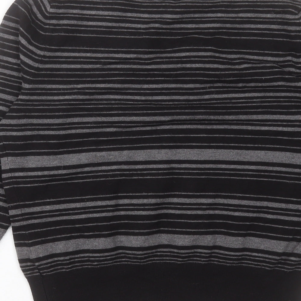 Debenhams Womens Black V-Neck Striped Viscose Pullover Jumper Size 14