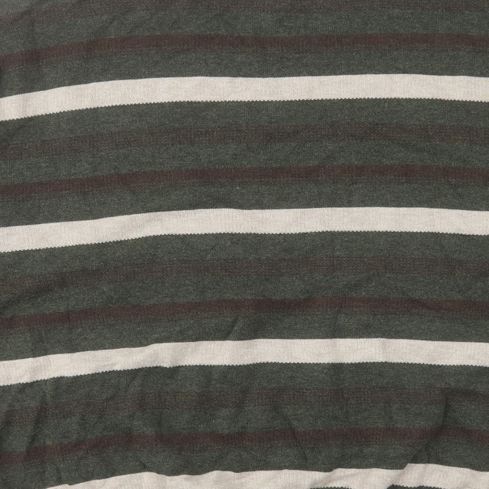RJR.John Rocha Mens Green Round Neck Striped Cotton Pullover Jumper Size 2XL