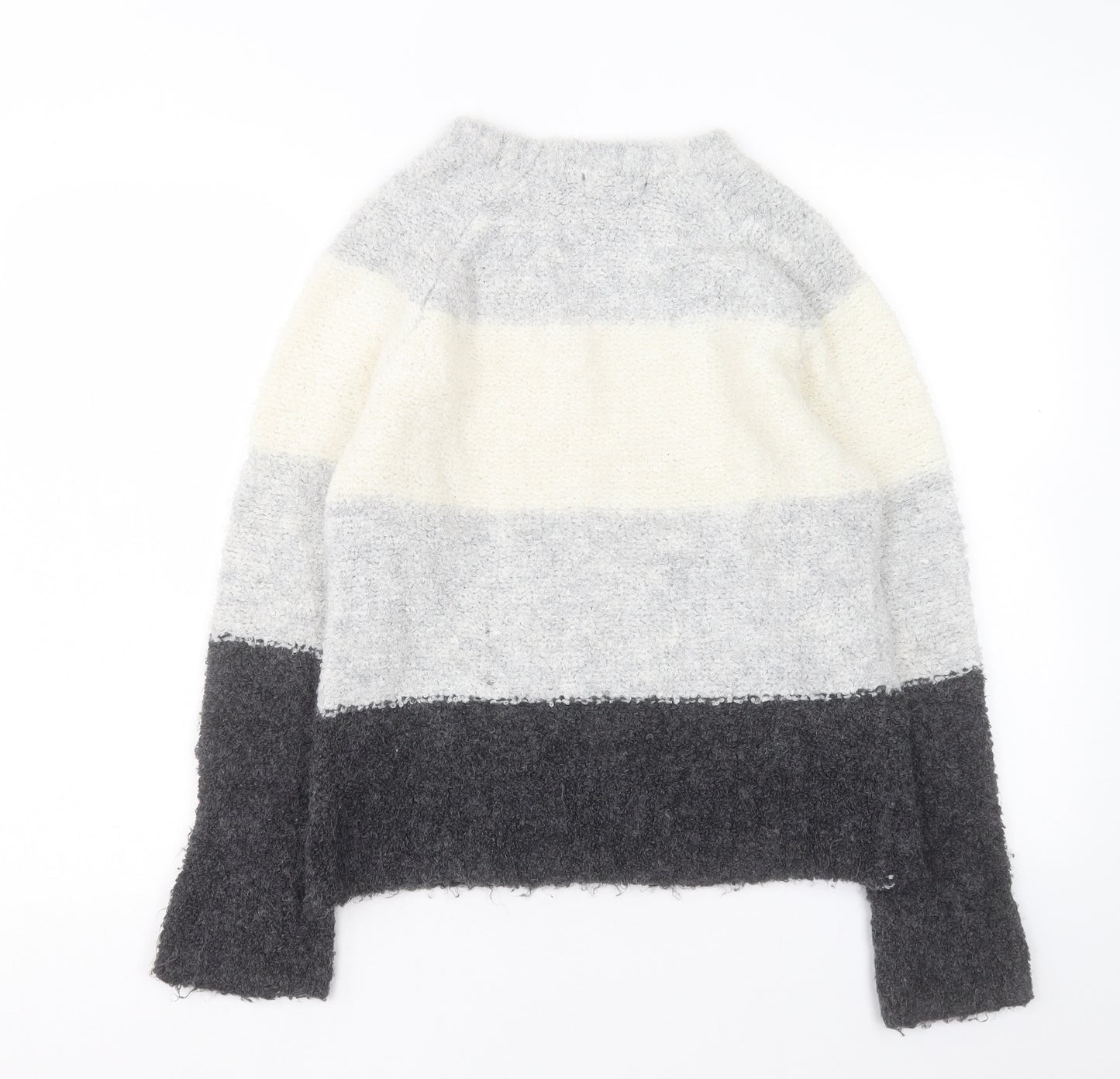 Primark Womens Grey Round Neck Striped Acrylic Pullover Jumper Size S