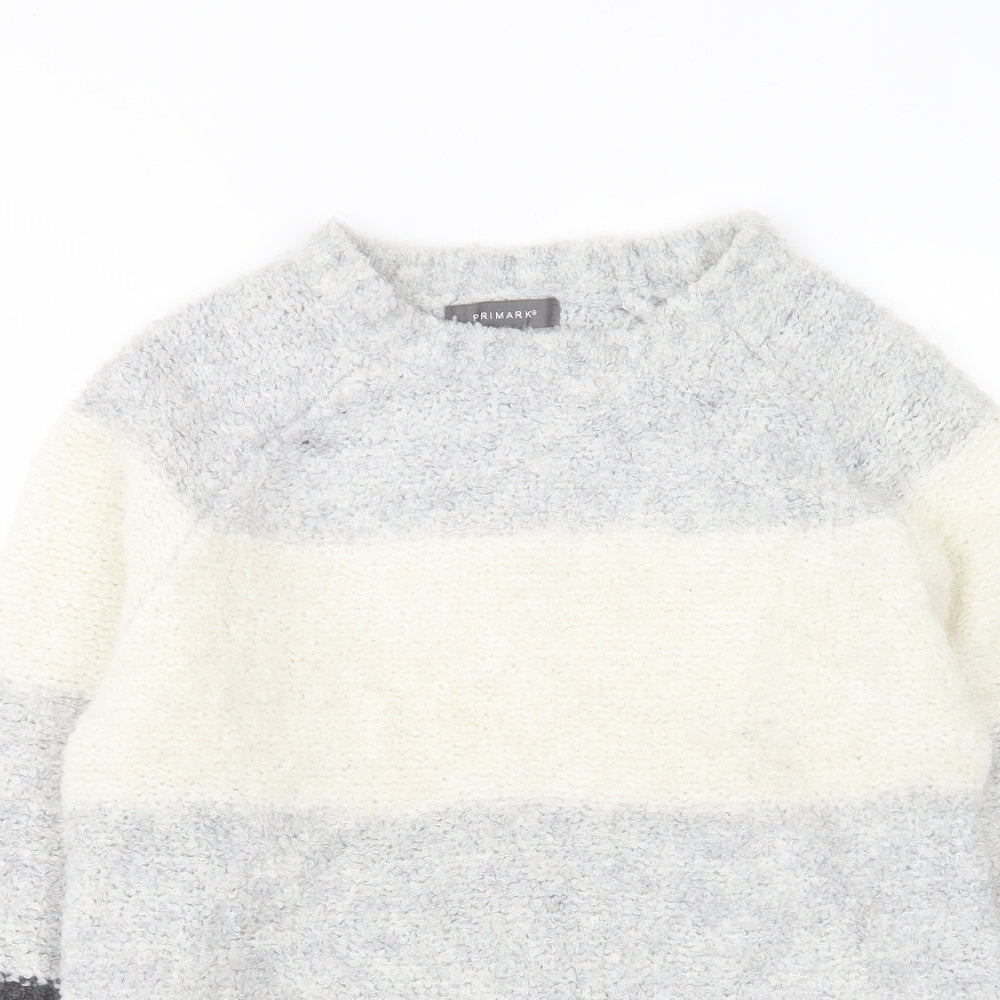 Primark Womens Grey Round Neck Striped Acrylic Pullover Jumper Size S