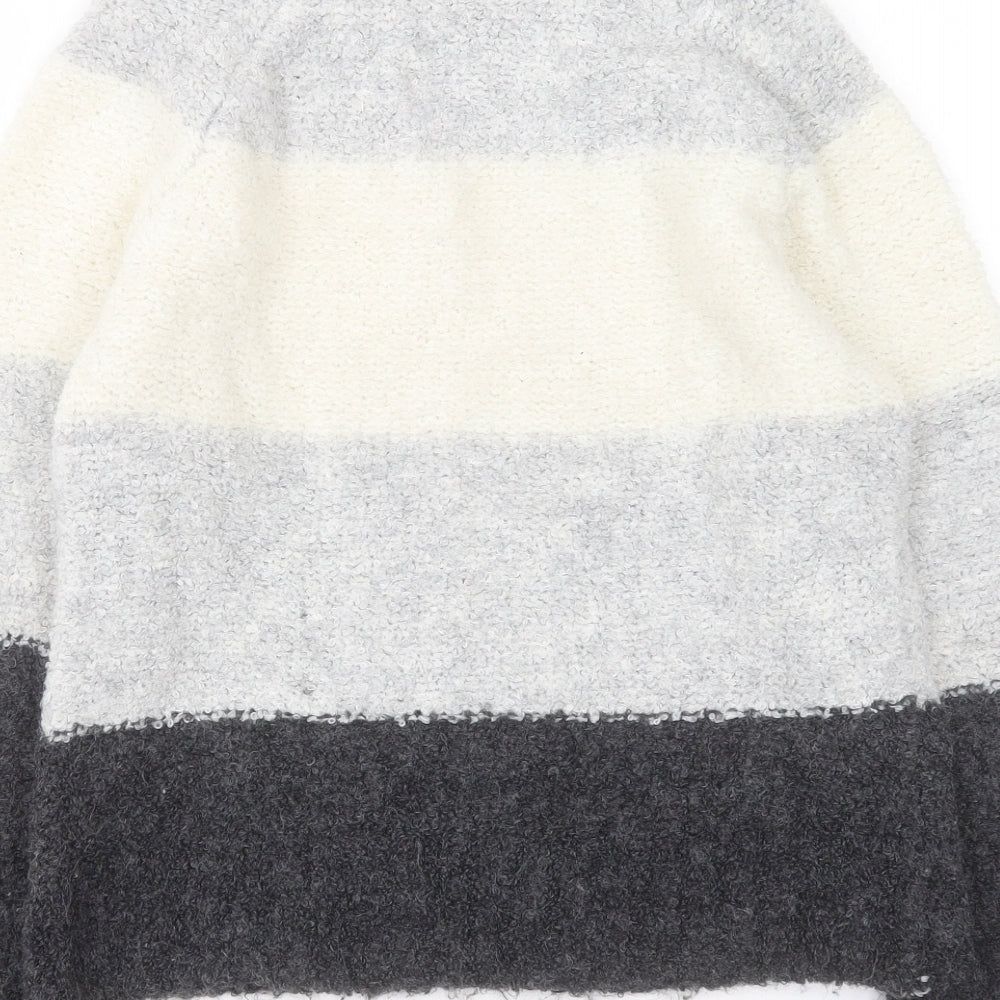 Primark Womens Grey Round Neck Striped Acrylic Pullover Jumper Size S