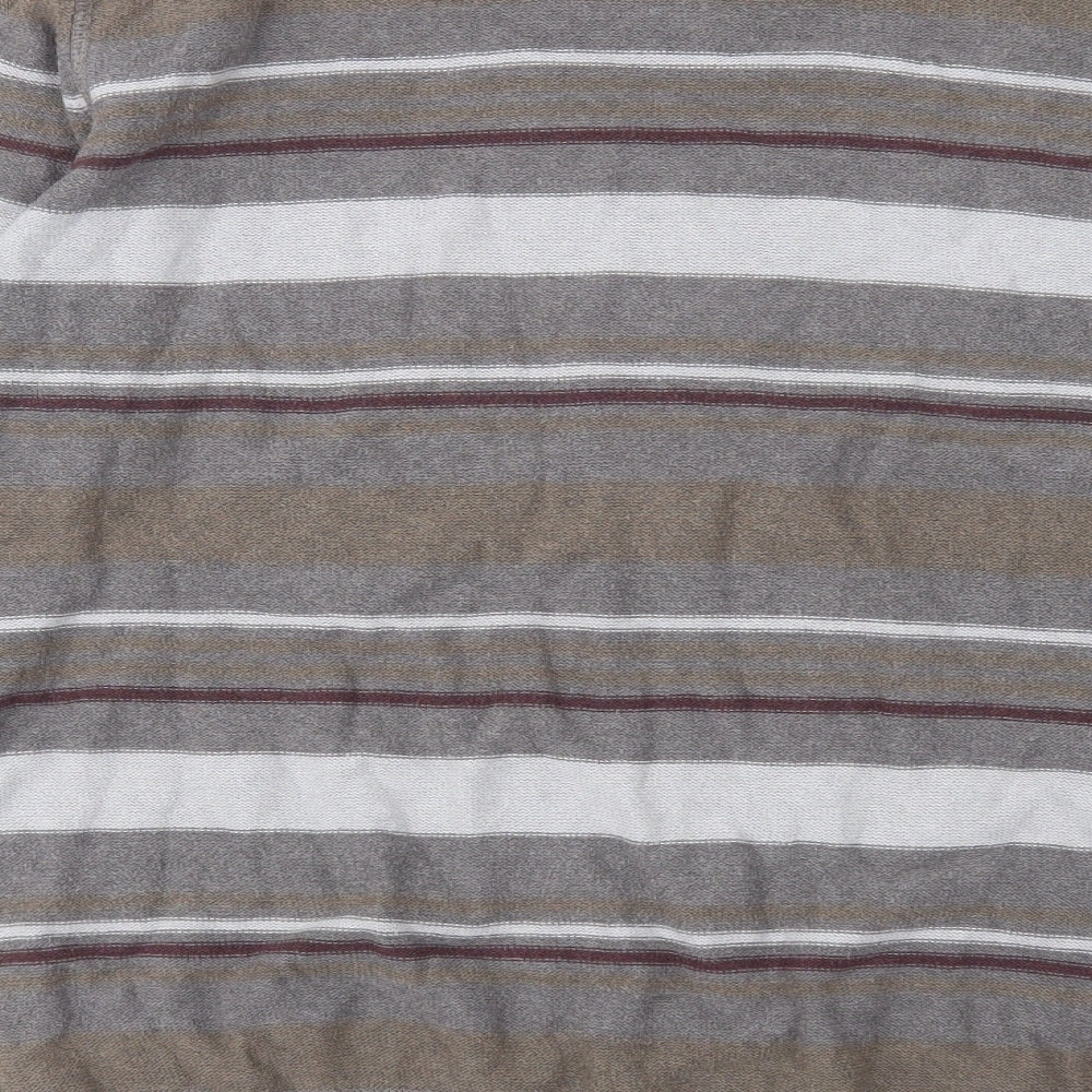 Debenhams Mens Grey V-Neck Striped Cotton Pullover Jumper Size L