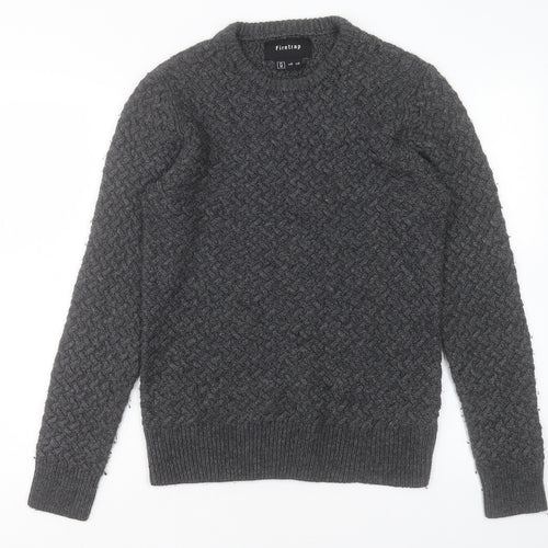 Firetrap Mens Grey Round Neck Acrylic Pullover Jumper Size M