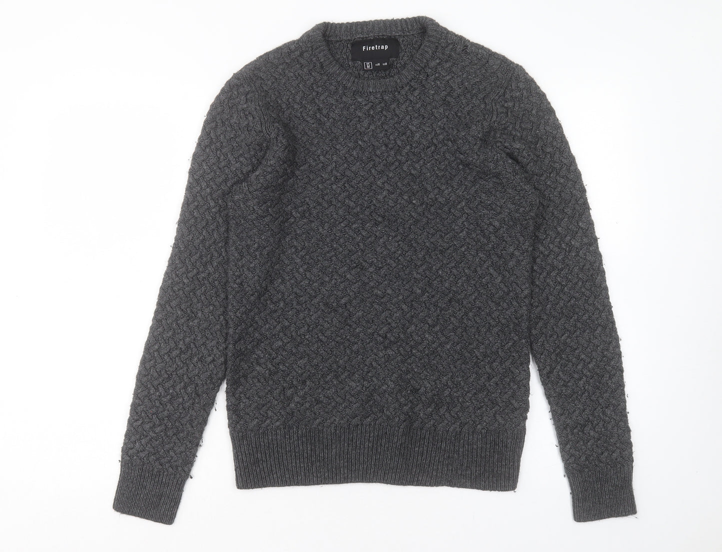 Firetrap Mens Grey Round Neck Acrylic Pullover Jumper Size M