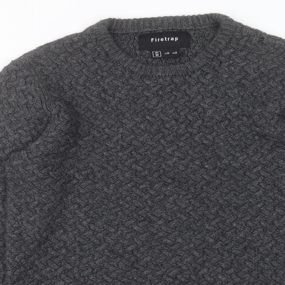 Firetrap Mens Grey Round Neck Acrylic Pullover Jumper Size M