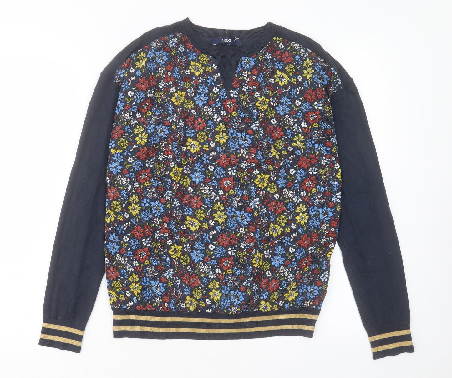 Marks and Spencer Womens Blue Crew Neck Floral Viscose Pullover Jumper Size 10