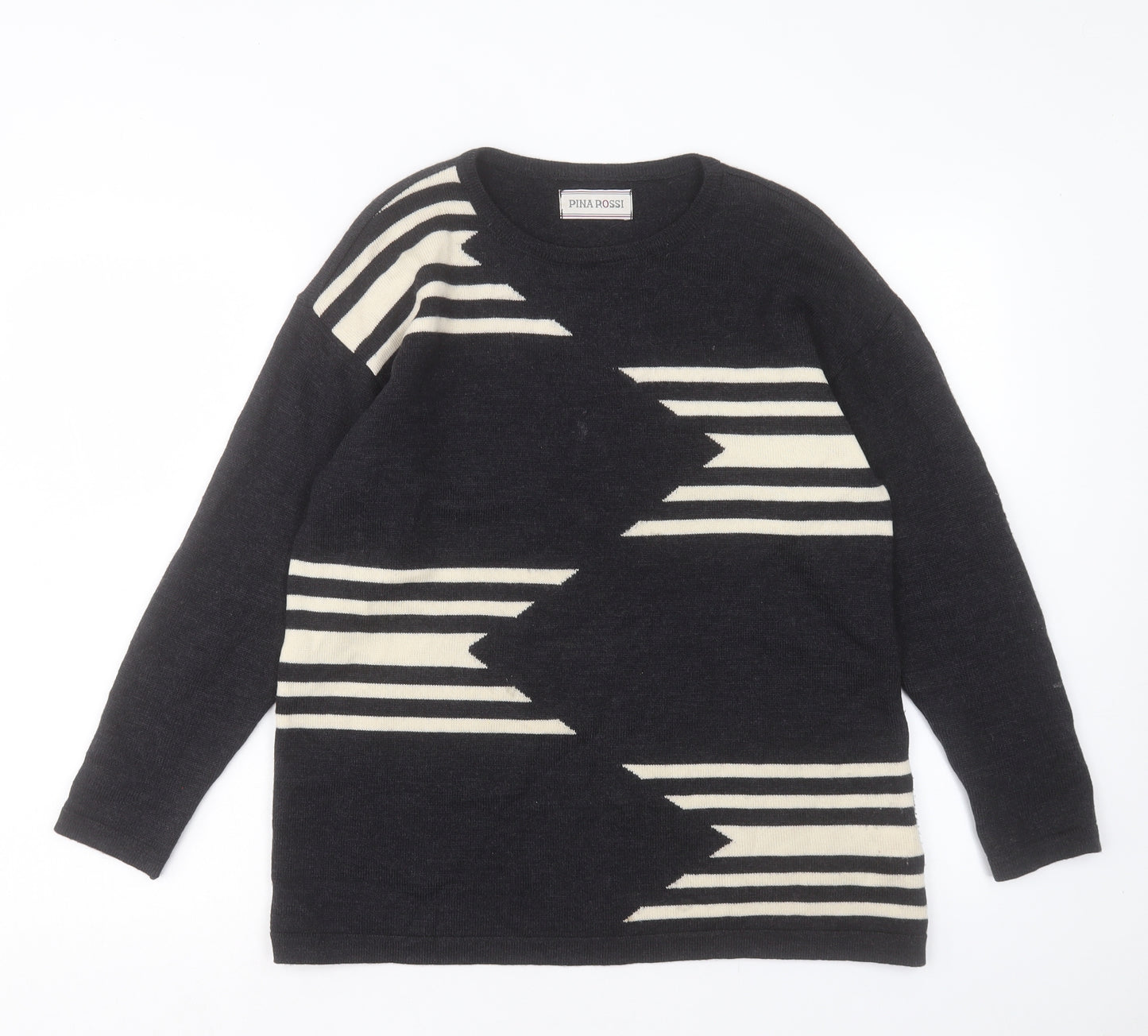 PINA ROSSI Womens Grey Round Neck Geometric Wool Pullover Jumper Size 12